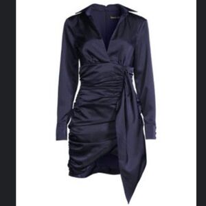Ruched Satin Wrap Minidress Navy Size 2